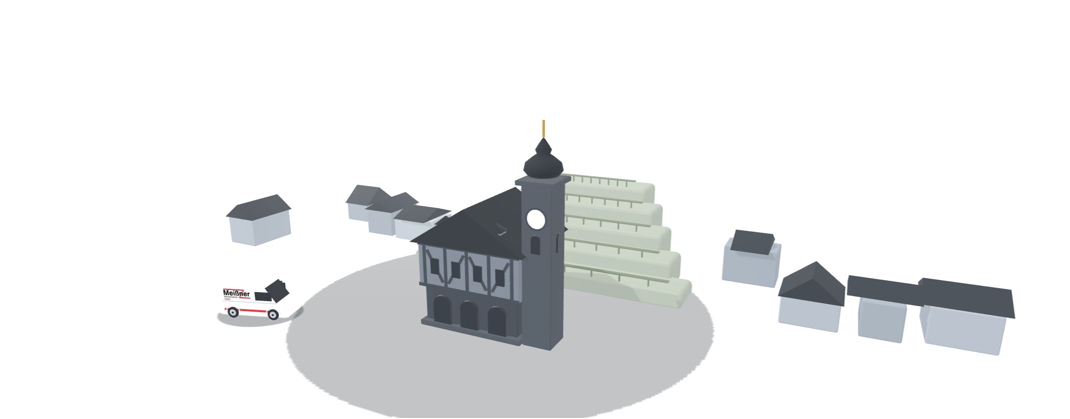 3D-Ansicht von Bensheim mit einem Meißner-Einsatzfahrzeug