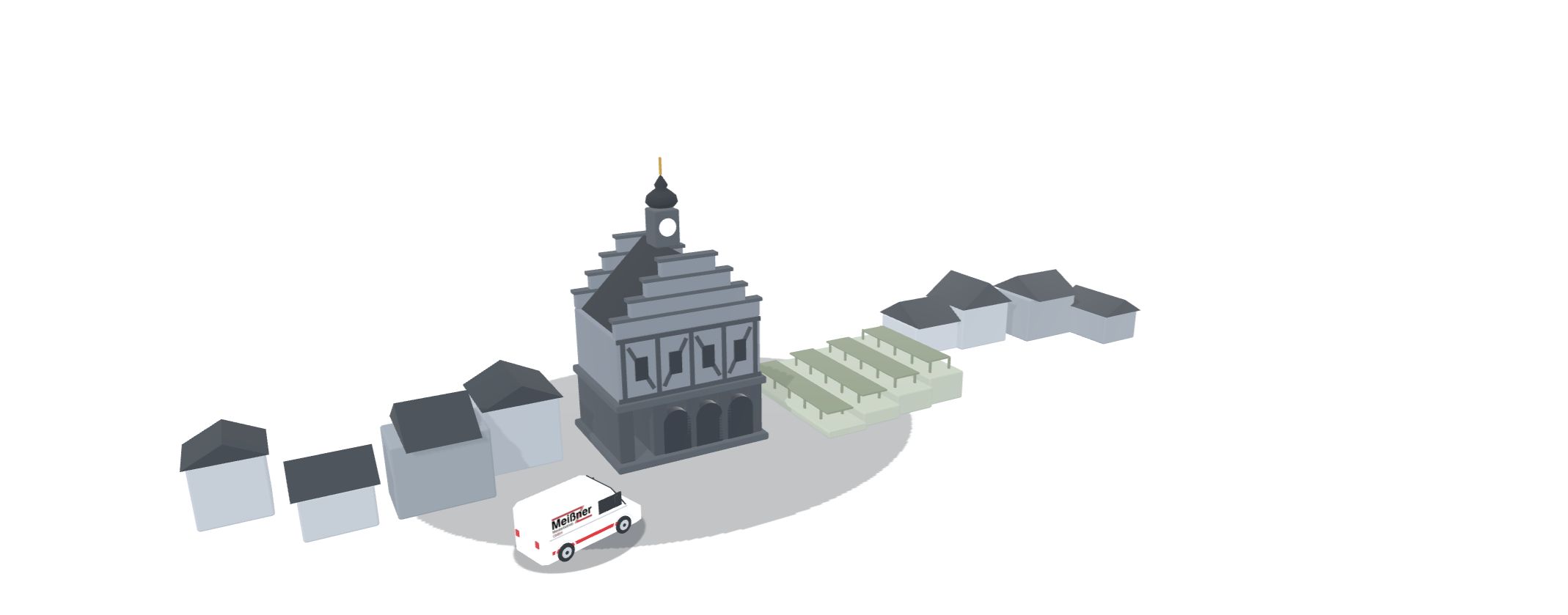 3D-Ansicht von Groß-Umstadt mit einem Meißner-Einsatzfahrzeug