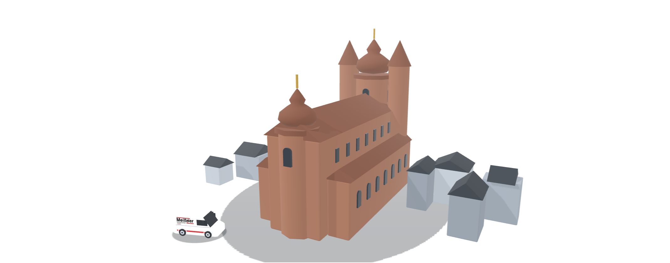 3D-Ansicht von Mainz mit einem Meißner-Einsatzfahrzeug