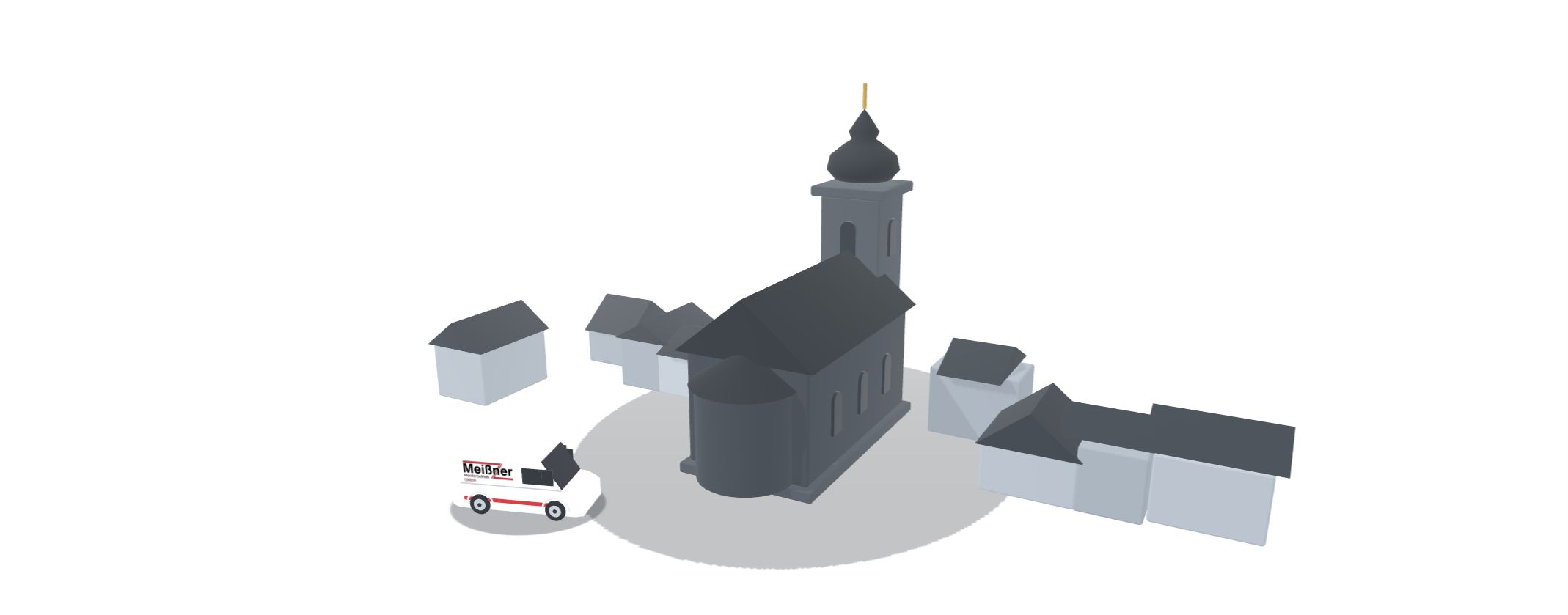 3D-Ansicht von Münster (Hessen) mit einem Meißner-Einsatzfahrzeug