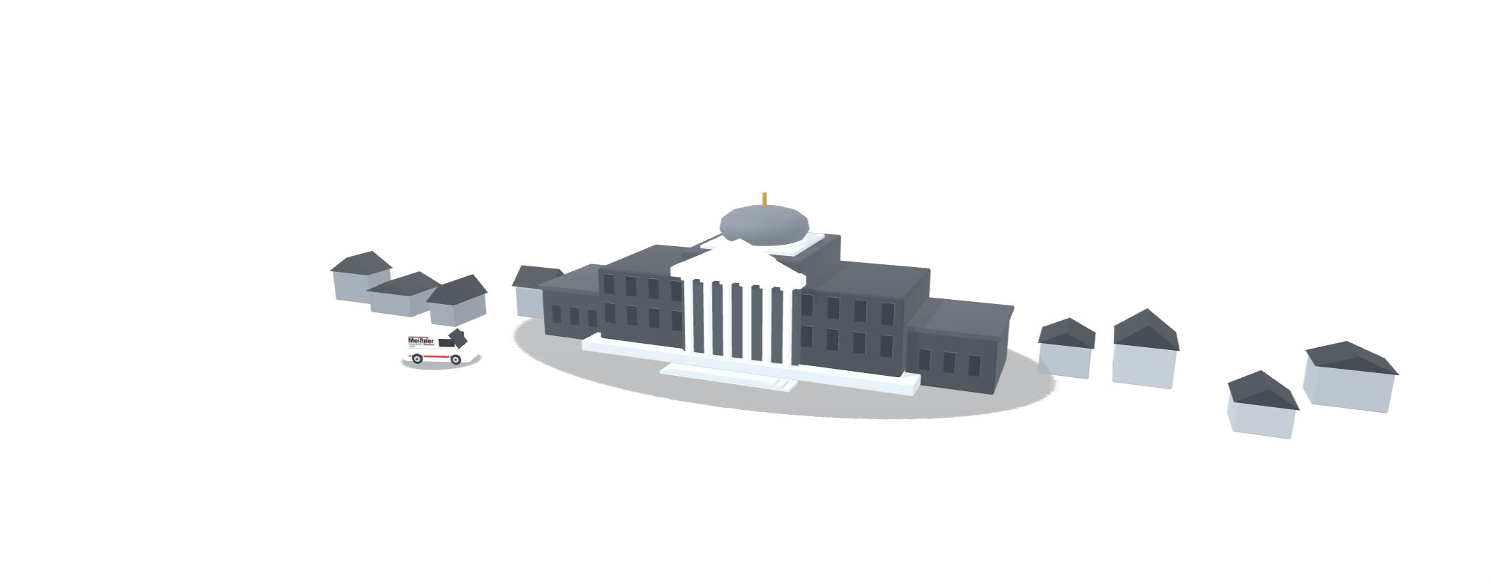 3D-Ansicht von Wiesbaden mit einem Meißner-Einsatzfahrzeug